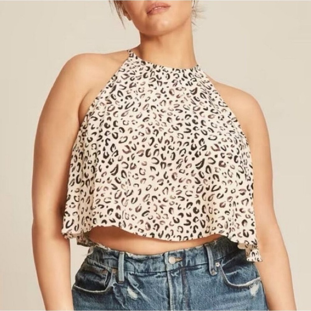 (BN38) 11 HONORE‎ Animal Print Cropped Halter Top, Size 14, NWOT